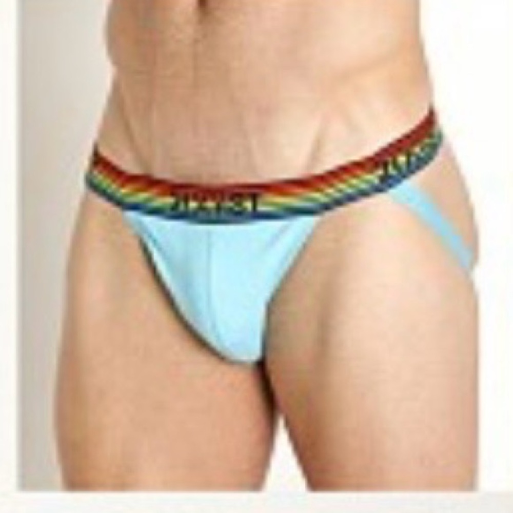 2xist Blue Jockstrap with Rainbow Waistband